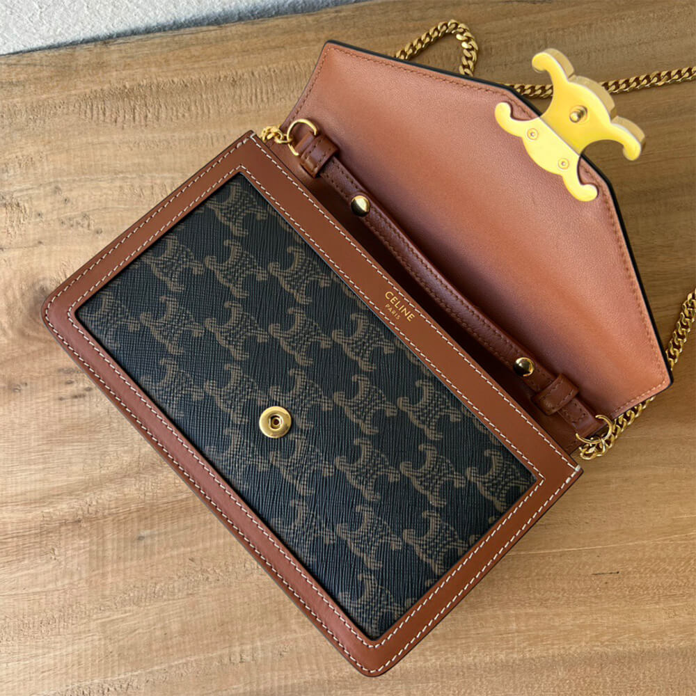 CELINE WALLET ON CHAIN MARGO in TRIOMPHE CANVAS and calfskin(High-end Grade)