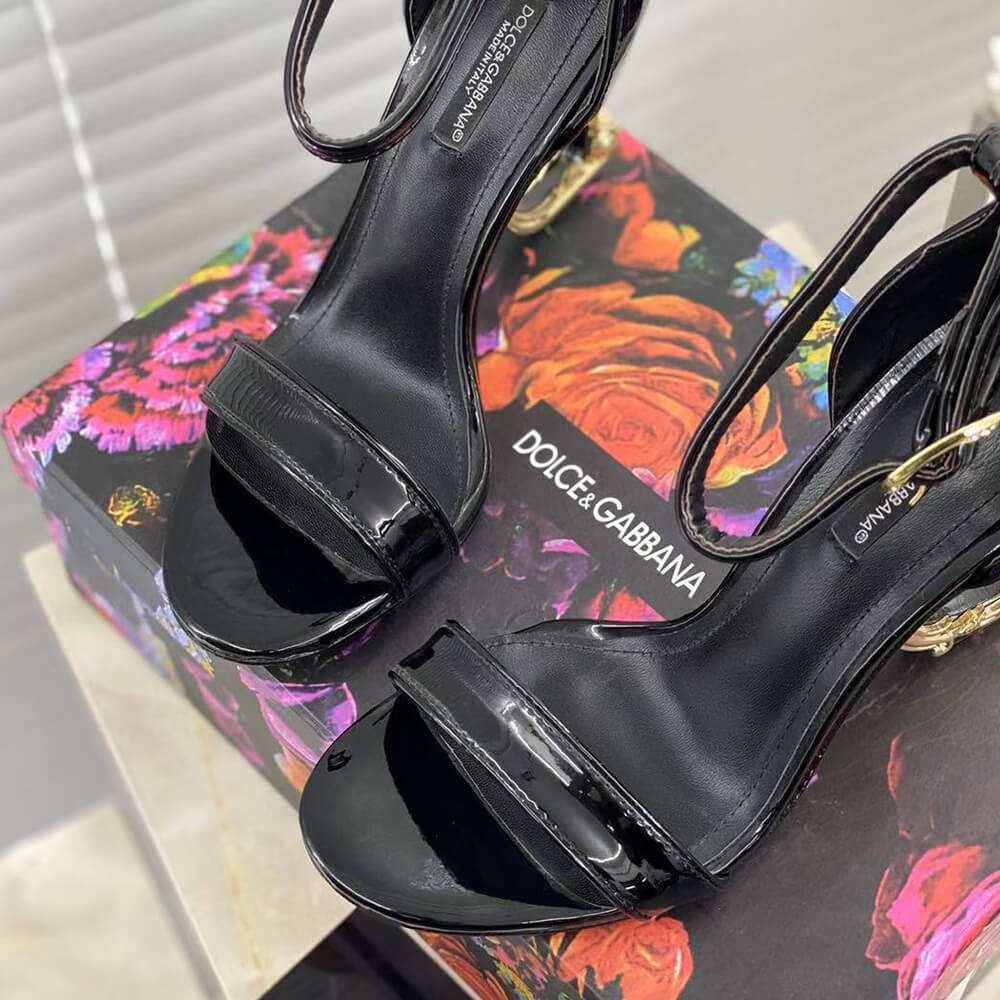 DOLCE   GBBANA Polished calfskin sandals with DG baroque heel