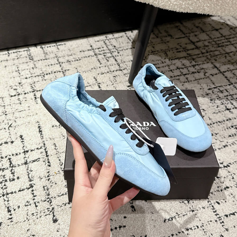 PRADA Collapse Re-Nylon and suede elasticized sneakers