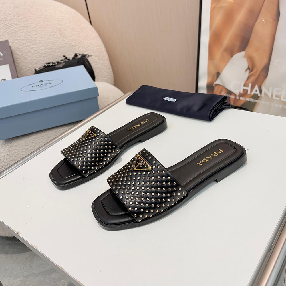 Prada Nappa leather slides with studs