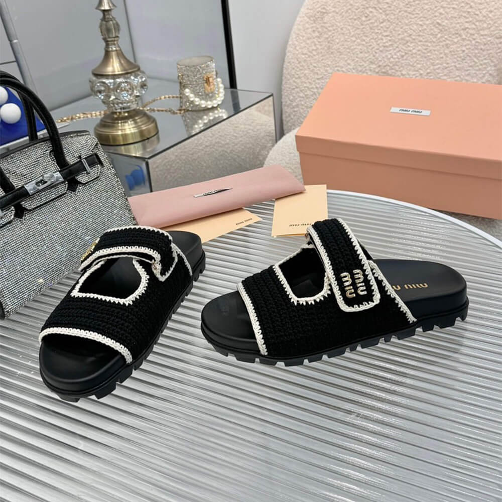 MiuMiu Crochet knit slides