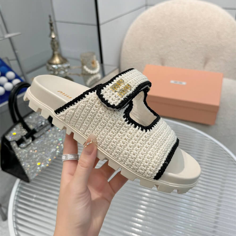 MiuMiu Crochet knit slides