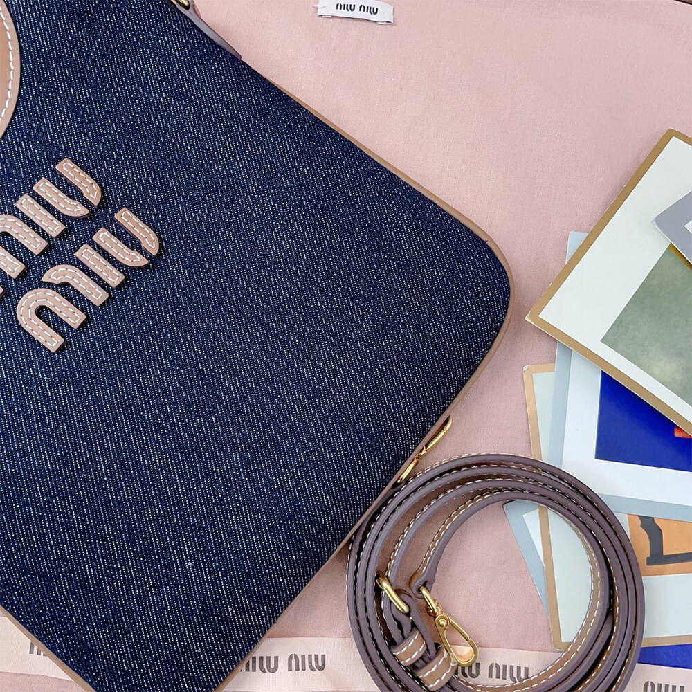 MIUMIU MINI IVY canvas and leather bag(HIGH-END GRADE)