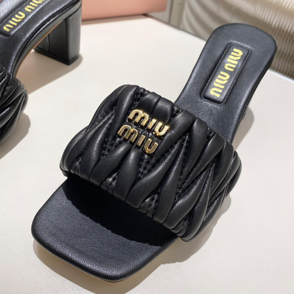 MiuMiu Matelass?? nappa leather slides