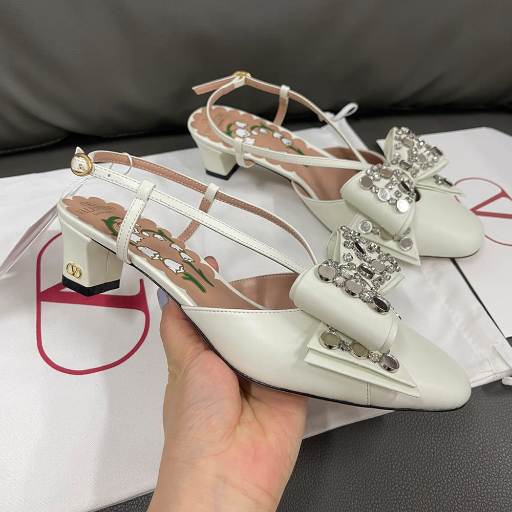 VALENTINO BOWOW crystal-embellished sheepskin high heels (heel height 4.5 cm)